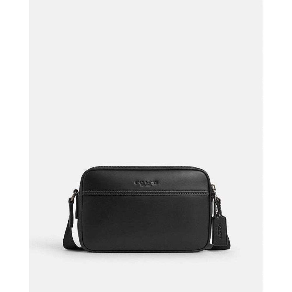 Coach Graham Smooth Calf Leather Crossbody Bag Black Double Zip Camera CX140 NEW